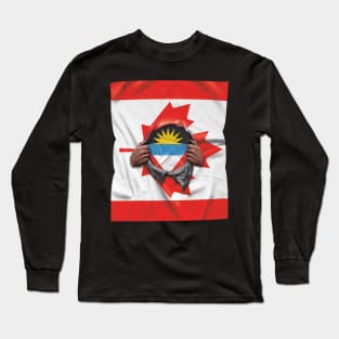 Antigua & Barbuda Flag Canadian Flag Ripped - Gift for Antiguan & Barbudan From Antigua & Barbuda Long Sleeve T-Shirt